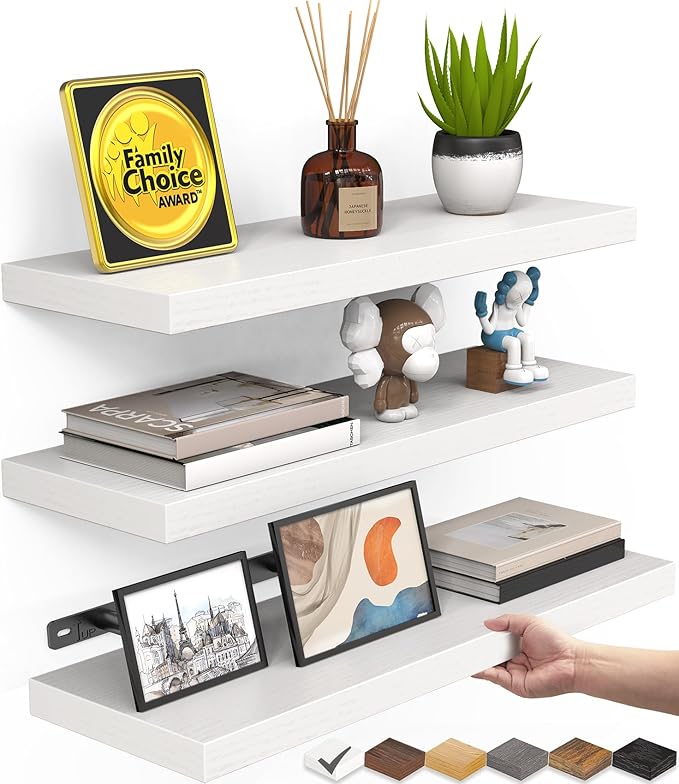 BAYKA White Floating Shelves for Wall – Rustic Wood Wall Shelves by Bayka