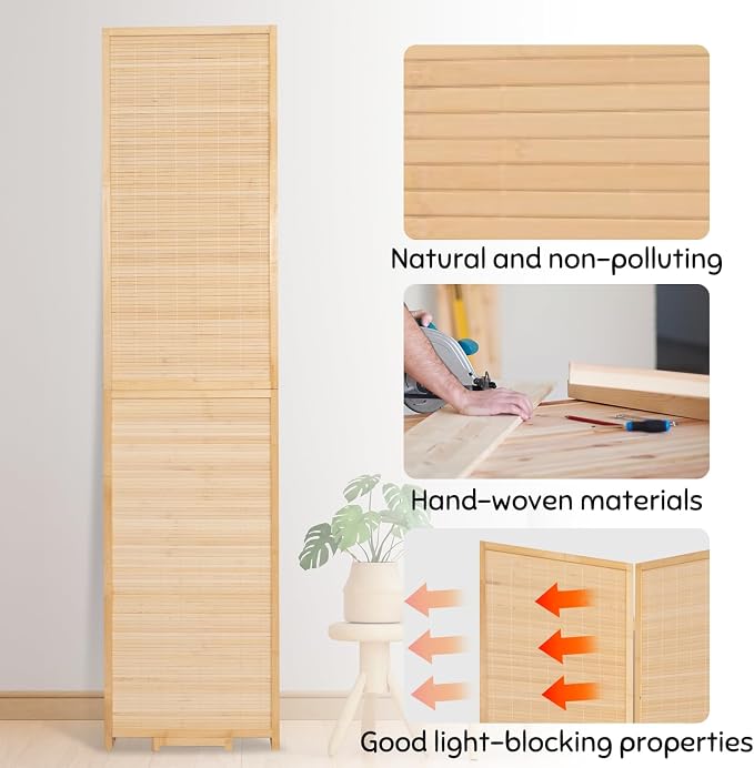Bamboo Room Divider Folding Privacy Screens, Wall Divider - Image 5