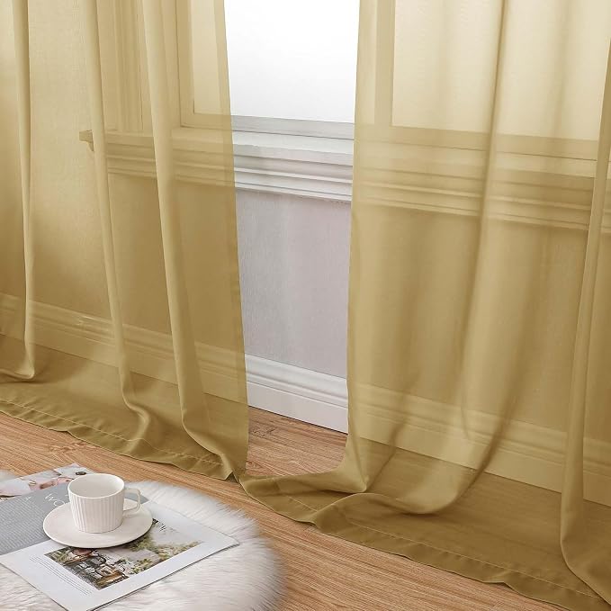 Extra Long Gold Sheer Curtains for Bedroom Living Room 108 Inches Long 2 Panels - Image 8