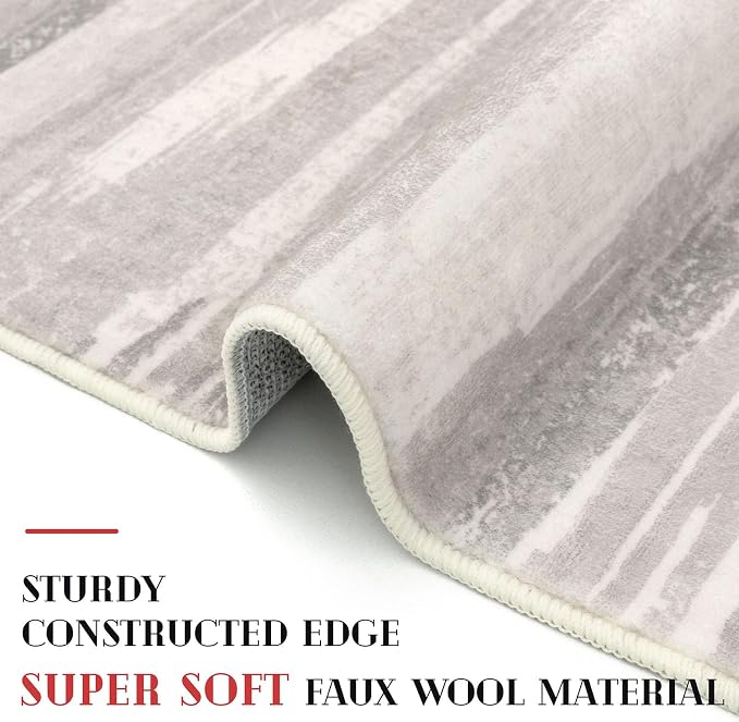 Lansny Modern Abstract Entryway Rug Indoor 2x3 Neutral Washable Non-Slip Soft - Image 4