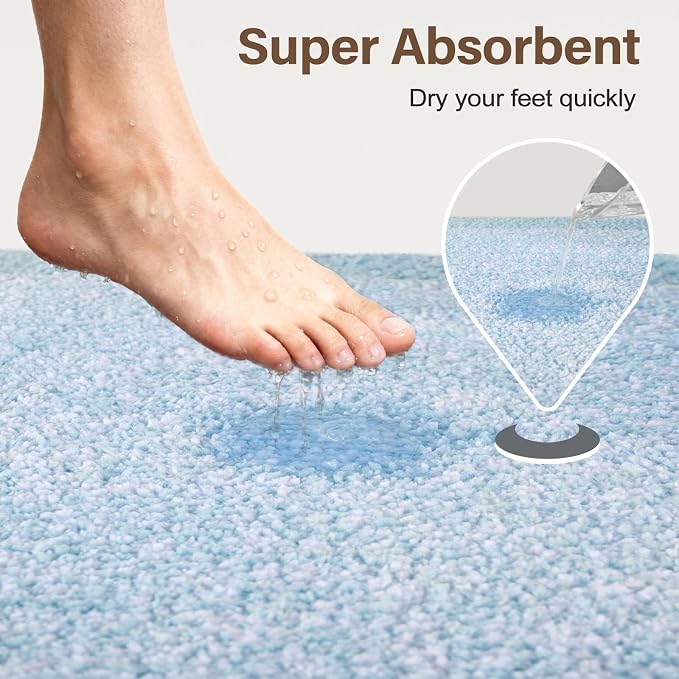 70x24 Long Bathroom Rugs Washable Non Slip, Light Blue Bath Mat - Image 7