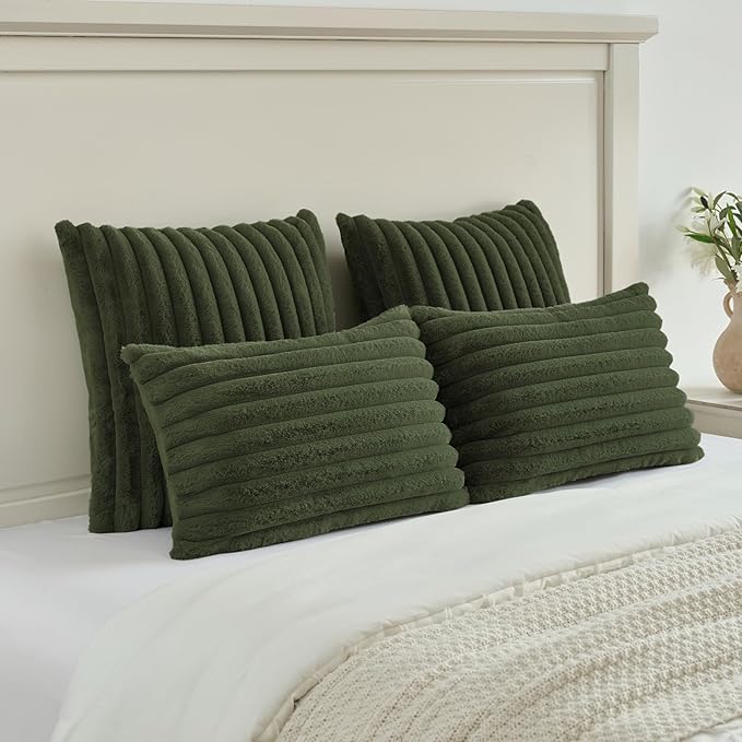 FUTEI Olive Green Decorative Throw Pillow Covers Set of 2, 18x18 Inch Soft - Image 5