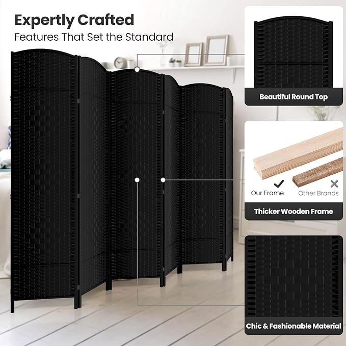 6 Panel Room Divider, 6Ft Folding Privacy Screen, Tall - Image 2