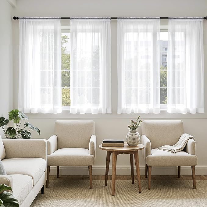 MIULEE Short Sheer Curtains 54 Inches Long, 4 Panels Set, Light Filtering Rod by MIULEE