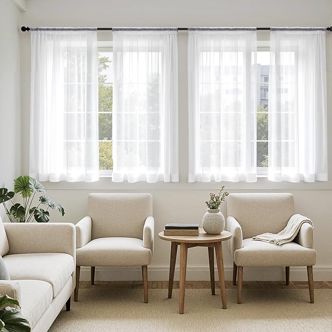 MIULEE Short Sheer Curtains 45 Inches Long, 4 Panels Set, Light Filtering Rod by MIULEE