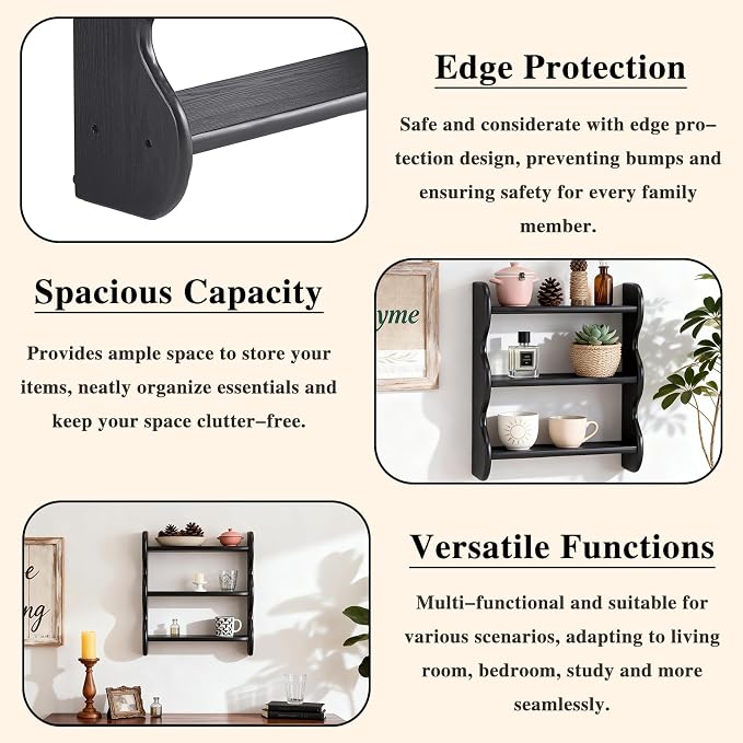 100% Solid Wood Floating Shelf, Vintage Wall Shelves Wall Mounted Storage Rack - Image 5