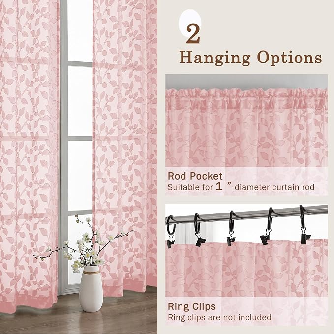 Chyhomenyc Blush Pink Sheer Curtains 63 Inch Length 2 Panels Set, Light - Image 5