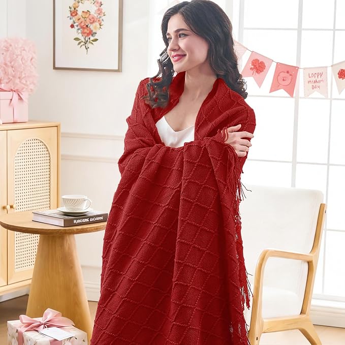 inhand Pomegranate Red Knitted Throw Blanket - Image 6