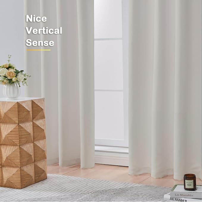 OVZME Natural Room Darkening Curtains 90 Inches Long 2 Panels Set, Solid - Image 9