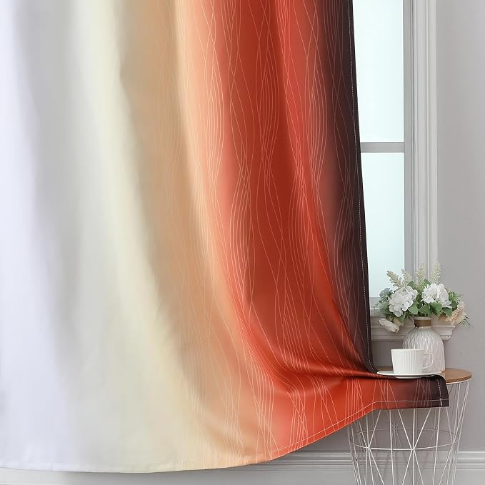 Estelar Textiler Burnt Orange & Greyish White Ombre Blackout Curtains 96 Inch - Image 6