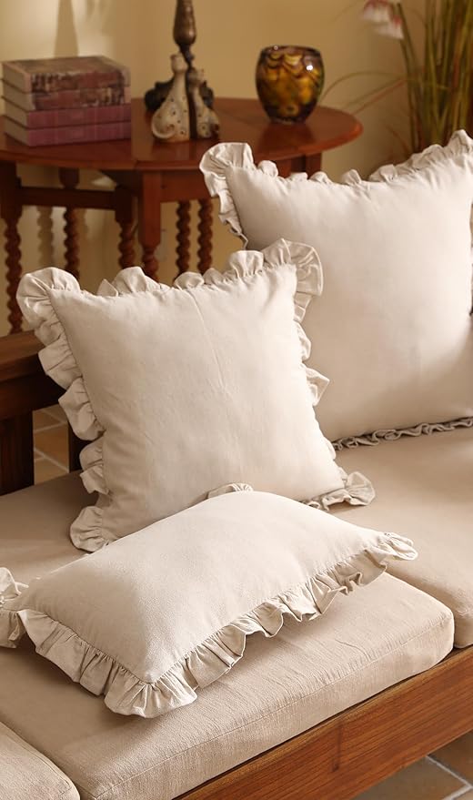 patdrea Linen Shabby Chic Decorative Throw Pillow Covers 22"x22" Set of 2 - Image 6