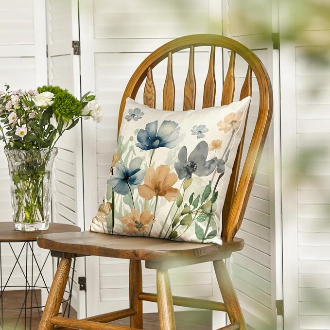 AVOIN colorlife Poppy Flowers Chinoiserie Spring Throw Pillow Cover, 18 x 18 - Image 3