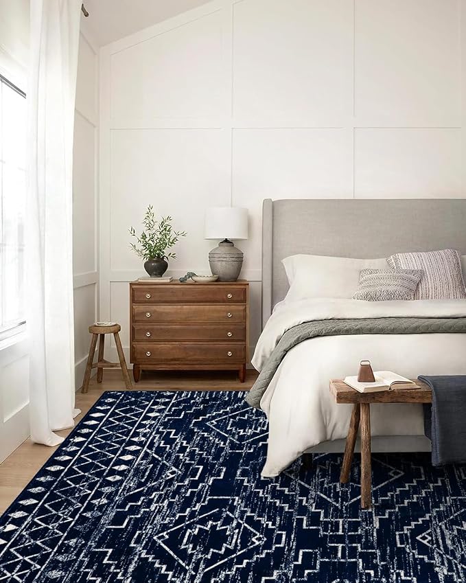 Wonnitar Moroccan Washable 9x12 Rug, Large Blue Rugs - Image 6