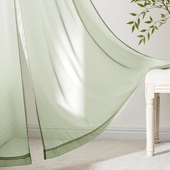 MIULEE Sage Green Sheer Curtains 108 Inches Long, 4 Panels Set, Light Filtering - Image 6