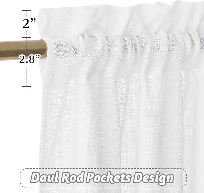RYB HOME Short Kitchen Valances and Curtain Set, Privacy White Linen Swag - Image 5
