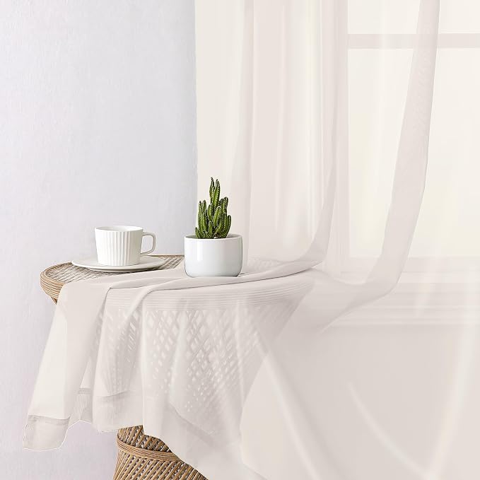 Lecloud Ivory Sheer Curtains 90 Inches Long 2 Panels, Elegant Light Filtering - Image 4