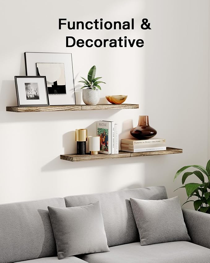 AMADA HOMEFURNISHING Floating Shelves, Paulownia Wood Wall Shelves - Image 3