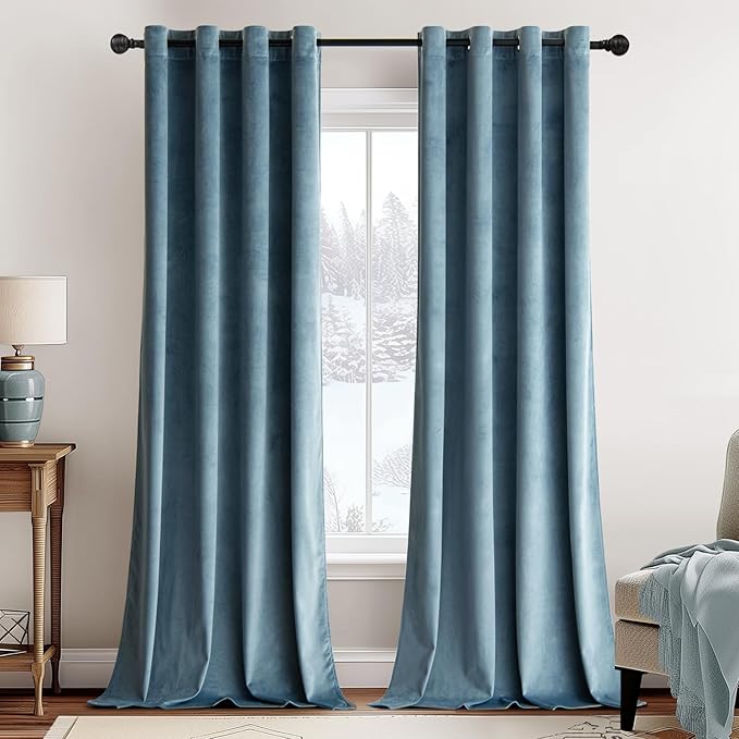 MIULEE 90 Inches Velvet Curtains Dark Slate Elegant Grommet Curtains Thermal by MIULEE