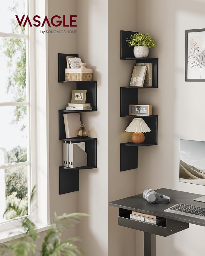 VASAGLE Set of 2, Corner Shelves Wall Mount, 4-Tier Floating Corner Bookshelves - Image 2