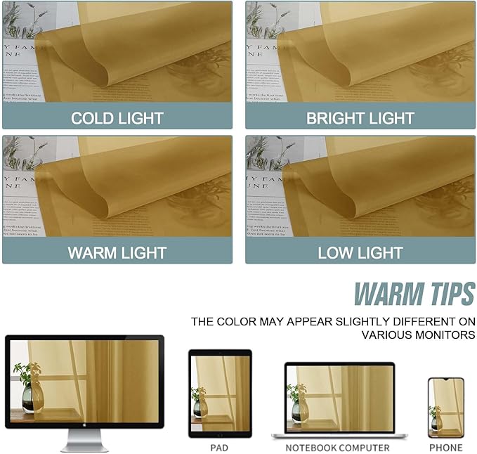 Gold Sheer Curtains for Window 96 Inches Long 2 Panels Set, Soft Airy Light - Image 6