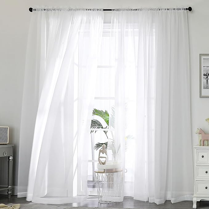 OWENIE White Sheer Curtains 120 Inches Long 2 Panels Set, Airy Lightweight by OWENIE