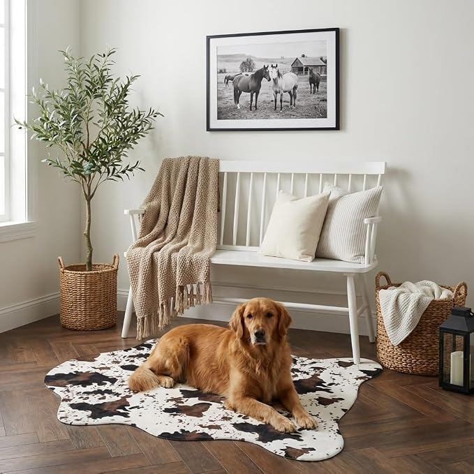 MustMat Cute Cow Print Rugs 4'7''×5'3'' Western Cowboy Decor Faux Cow Hide Rug - Image 9