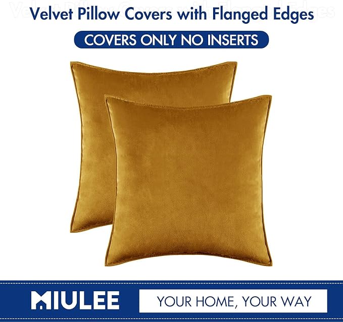 MIULEE Mustard Yellow Velvet Throw Pillow Covers 20x20 Soft Decorative Solid - Image 6