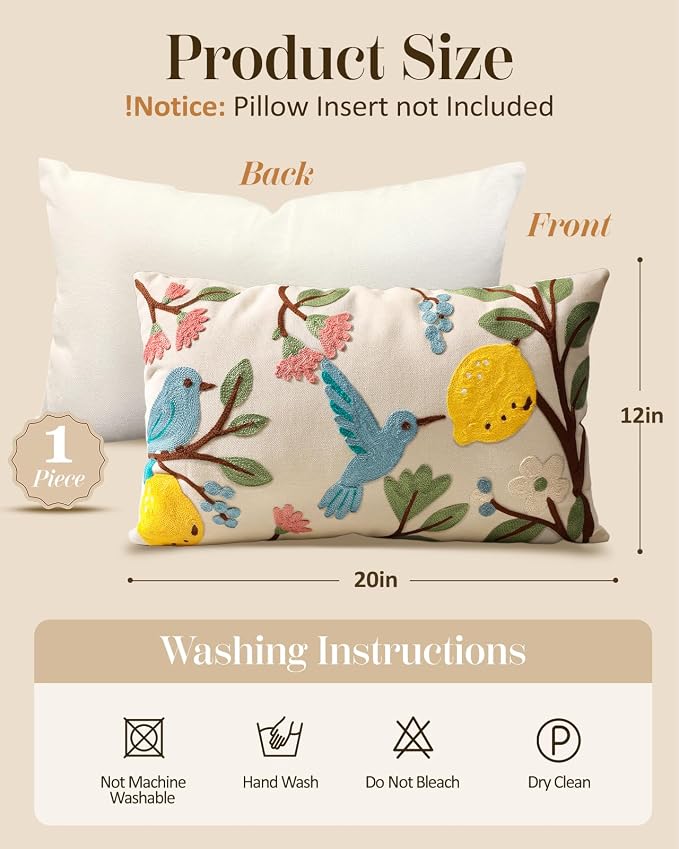 Embroidered Lumbar Pillow Cover 20x12 Inch - Image 4