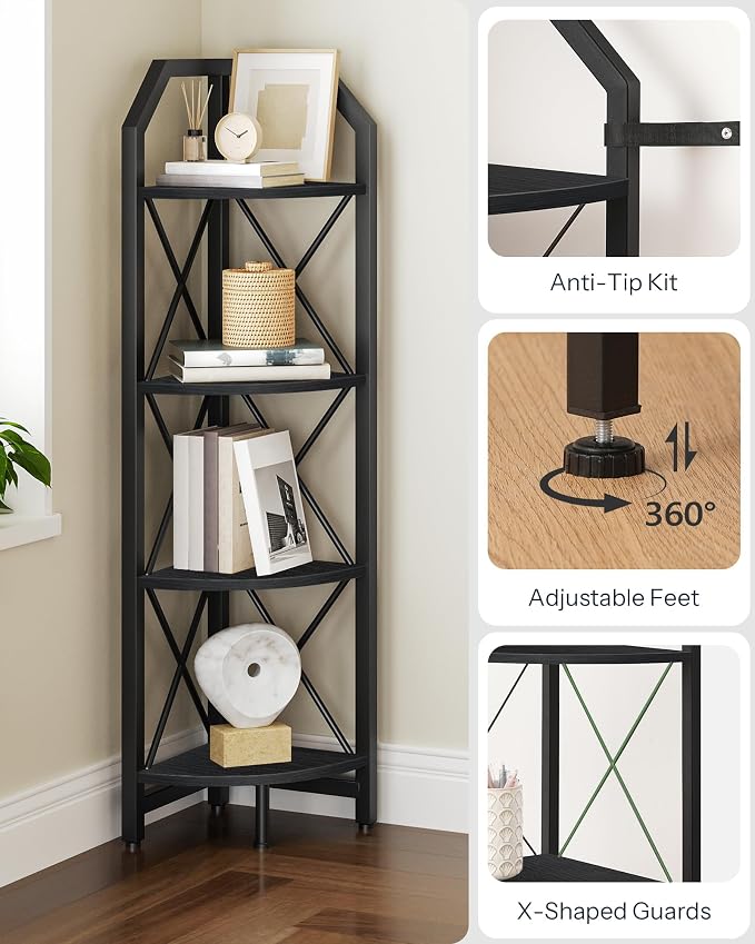 CHOEZON 4-Tier Corner Shelf, Industrial Corner Bookshelf, 47.6" Corner Storage - Image 4