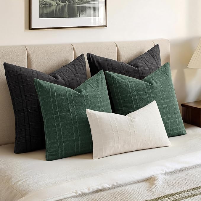 MIULEE Decorative Linen Check Throw Pillow Covers Neutral Farmhouse Vintage - Image 5