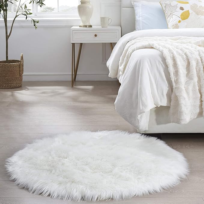 3 ft Fluffy White Round Rug for Bedroom Living Room, Soft Furry White Circle - Image 7