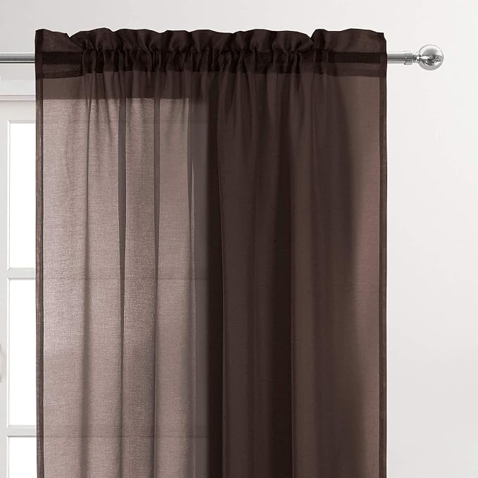 DWCN Brown Sheer Curtains for Kitchen Windows - Image 2