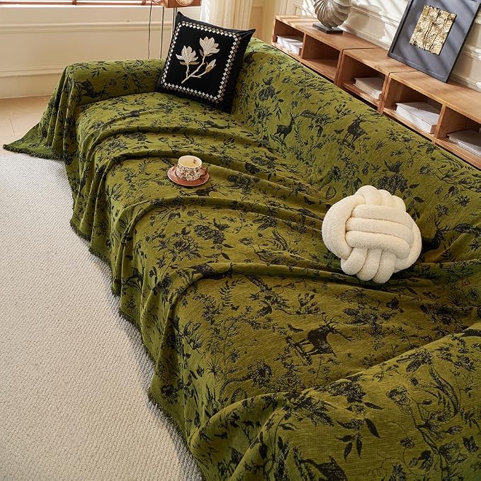 ROOMLIFE Green Sofa Cover, Vintage Boho Couch Cover - Image 4
