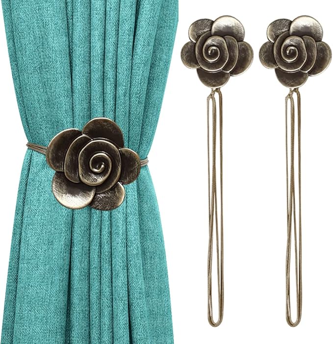 Lewondr Magnetic Curtain Tiebacks, Vintage Curtain Holdbacks, Resin Flower by Lewondr