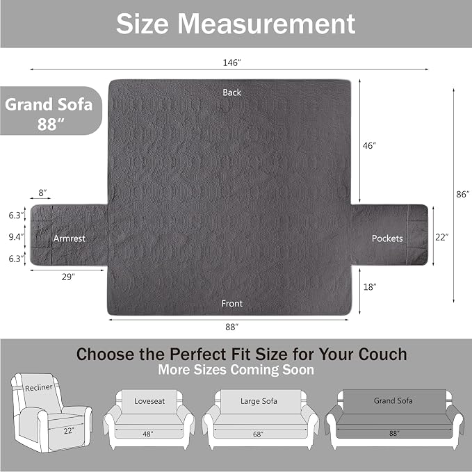 Quilted Grand Sofa Covers, Washable Couch Cover - Image 7