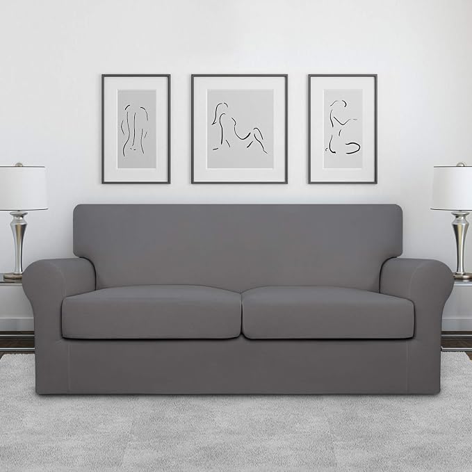 Easy-Going Oversized 3 Pieces Stretch Fleece Soft Loveseat Couch Cover - Image 2