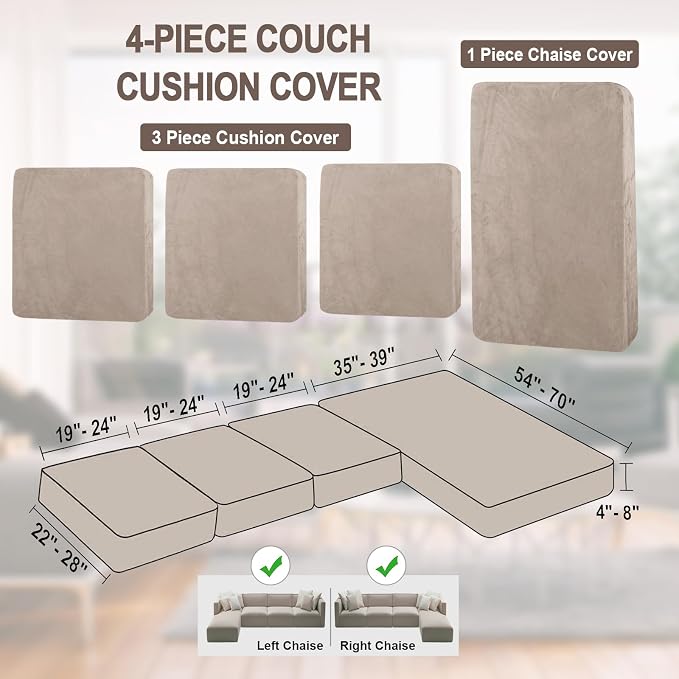 NAISI Sectional Couch Cover 4 Pieces Velvet Separate Couch Cushion Covers L - Image 6