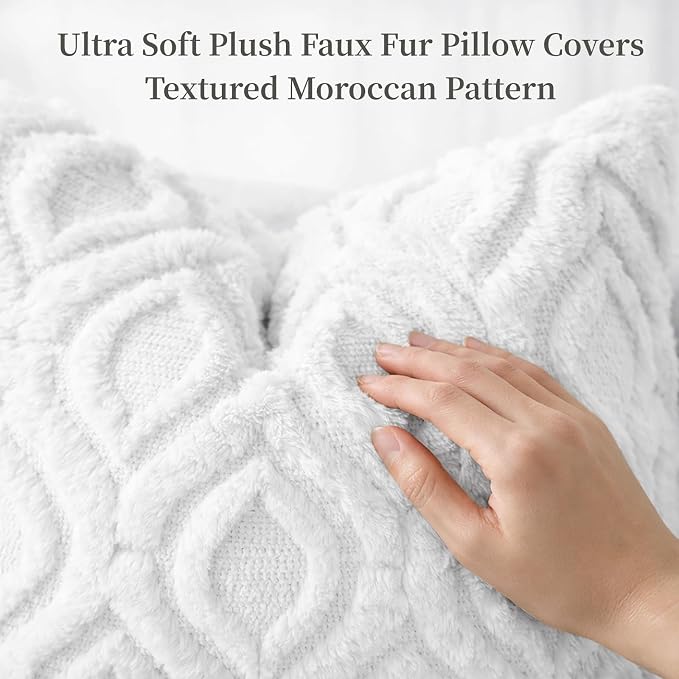 decorUhome Throw Pillow Covers 20x20 Inch Set of 2, Soft Plush Faux Wool White - Image 2