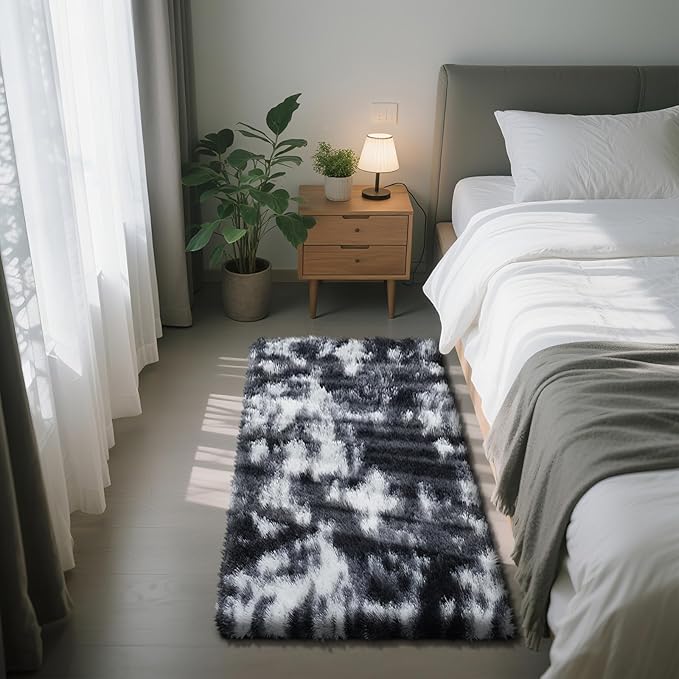 Soft Runner Rugs for Bedroom, Mottling Black 3x7 Area Rugs Fluffy Rug Shaggy by Yongyangjuxi