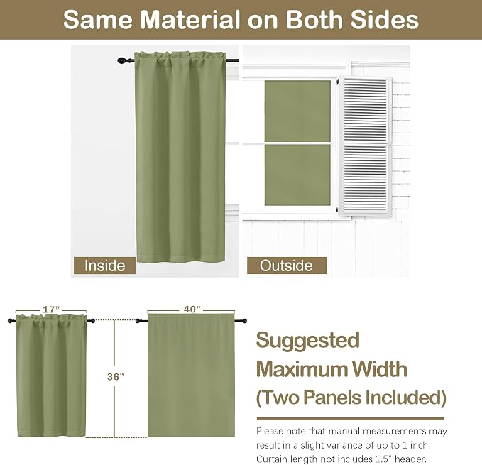 OVZME Sage Green Curtains for Small Window Treatment, Light Blocking Short - Image 2