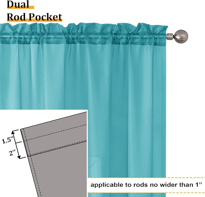 Aiyufeng Turquoise Sheer Curtains 90 Inches Long 2 Panels Set, Light Filtering - Image 4