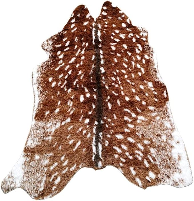 Faux Sika Deer Print Hide Rug Faux Fur Cowhide Area Rug Animals Print Mat Carpet by yingda1992