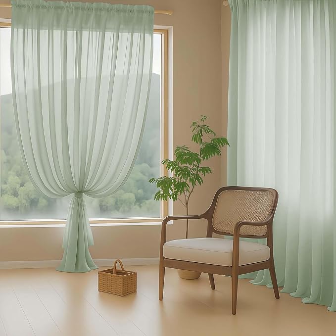 Sage Green Sheer Curtains for Windows 108 inches Long 2 Panels Set, Soft - Image 8