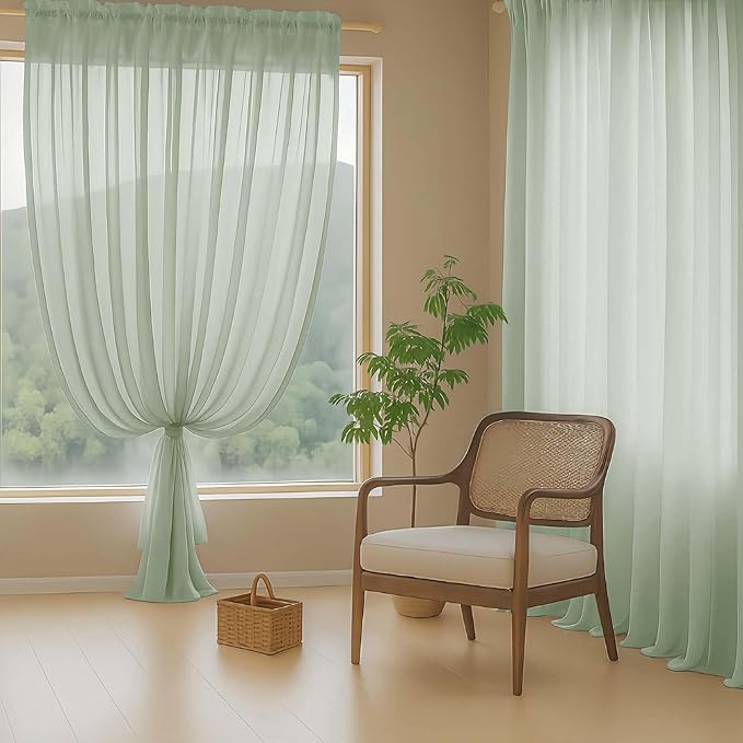 Sage Green Sheer Curtains for Window 96 Inches Long 2 Panels, Soft Airy Light - Image 8