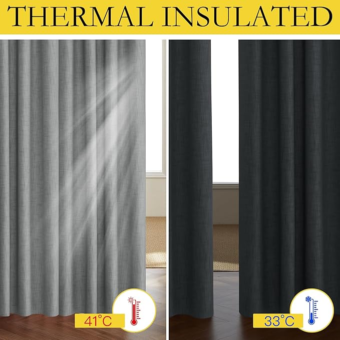 NICETOWN 100% Absolutely Blackout Linen Curtains, Dove Grey, Vertical Blinds - Image 3