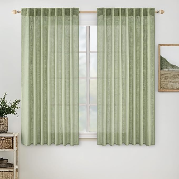 MIULEE Sage Green Short Linen Curtains 45 Inch Length 2 Panels by MIULEE