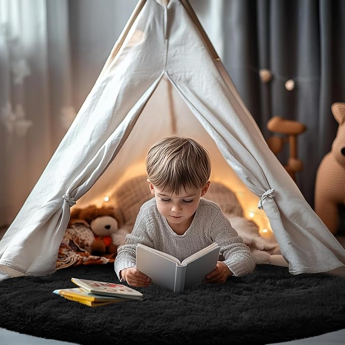 CAIYUECS Black Round Rug for Bedroom 4x4Feet: Soft and Fluffy Area Rug for Boys - Image 5