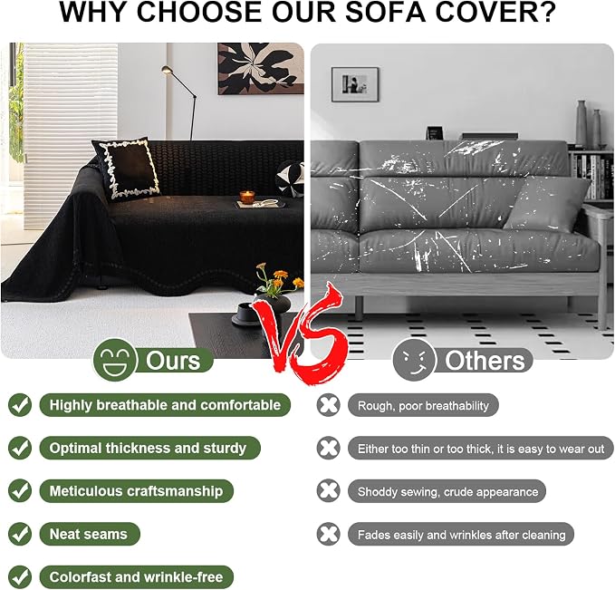 ROOMLIFE Black Sofa Cover, Vintage Boho Couch Cover - Image 3
