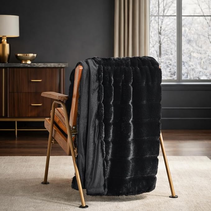 Cozy Bliss Deluxe Sheared Rabbit Faux Fur Throw Blanket, Soft Fuzzy High-Low - Image 2
