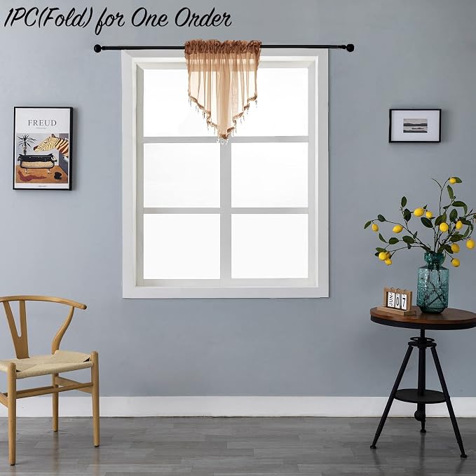 Beaded Sheer Valance Curtains for Living Room, Rod Pocket Farmhouse Window - Image 2